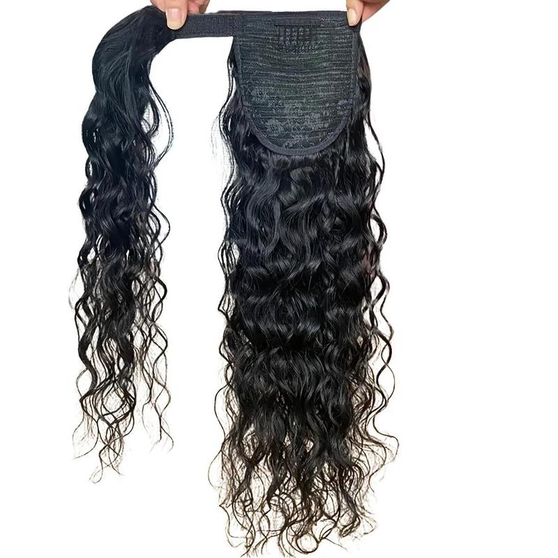 RIVERWOOD Wrap Around Ponytail Extension Human Hair 70% And 30% Heat-Resistant Synthetic Fiber 120g High Elasticity Kimky Curly Water Wave Bubber Band Secure Styling