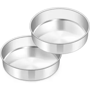 Cake Pan Set of 2, 8 Inch Cake Pan Round Tier Tins Set Stainless Steel,  & Heavy Duty, Mirror Finish & Easy Clean, Dishwasher Safe