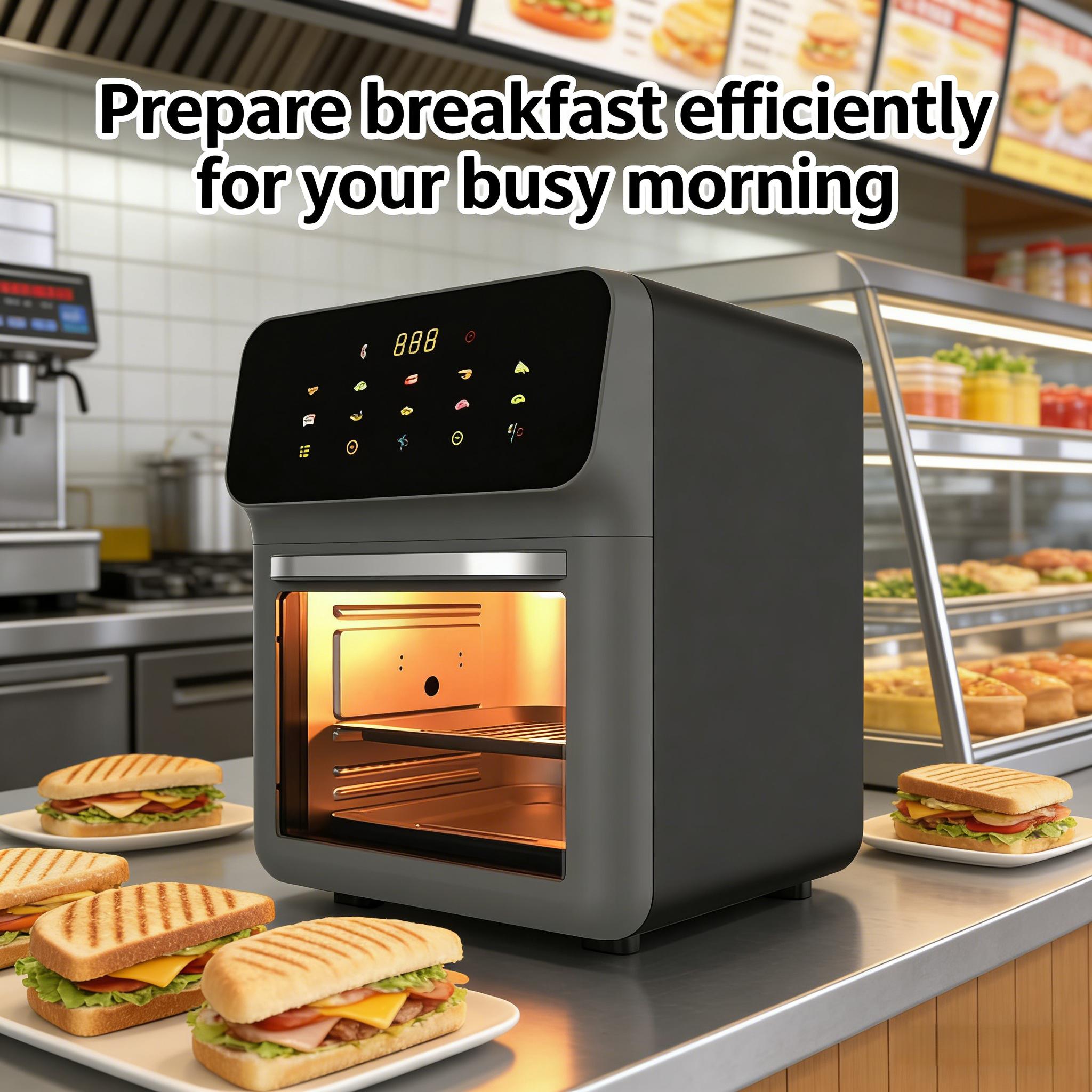 13L air fryer toaster oven combination, made of stainless steel material, compact oven of household size, used for baking whole chicken/double cooking, stainless steel interior, easy to clean, including 2 accessories and recipes, US plug