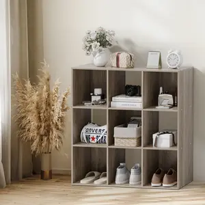 ZENY 9 Cube Storage Organizer 3-Tier Wooden Bookcase Open Bookshelf Home Office Brown