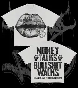 Y2K Graphic "Money talks bull shit walks " Personalize Printed Tshirt/Sweater Casual Cotton KID'S SIZE christian y2k harajuku letter Streetwear Round Neck