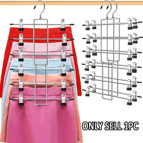Space-Saving Foldable Metal Pant Hanger with 6 Adjustable Clips, Multi-Layer Storage for Dresses Bras, Clothes Hanger, Yoga Pants Hanger, Ideal for Dorm Closet Small Spaces, Foldable Hangers