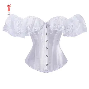 Women's Boned Corset Boat Neck Short Sleeve Off Shoulder Lace Overbust Body Shaper Bow Tie Court Style Fashion Tops