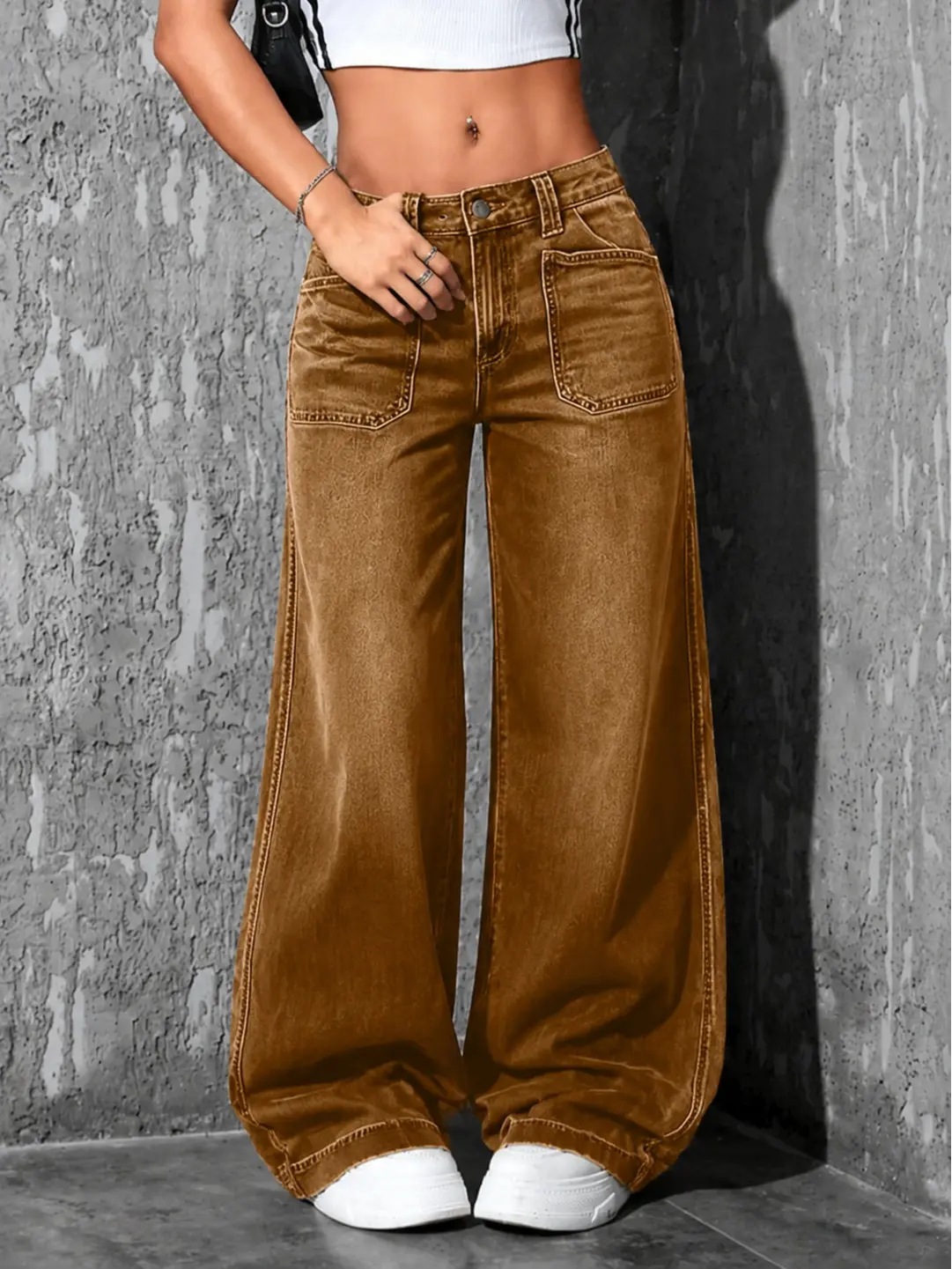 Women's High-Waisted Stretchy Wide Leg Jeans - Baggy Denim Pants for Womenswear, Flattering Fit