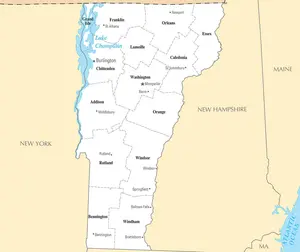 Map of Vermont VT - County Map with selected Cities and Towns - Peel and Stick Wall Decal
