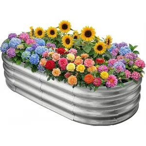 Galvanized Raised Garden Bed for Outdoor: 4x2x1ft Durable Metal Vegetable Plant Container Kit - Oval Planter Box for Gardening Flower Trough