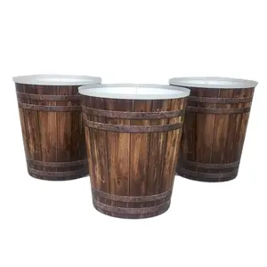 212 MAIN 7 in. Decorative Woodtone Plastic Coverpot - Pack of 3, Wooden Look, Natural Aesthetic, Built-in Reservoir, Integrated Water Gauge