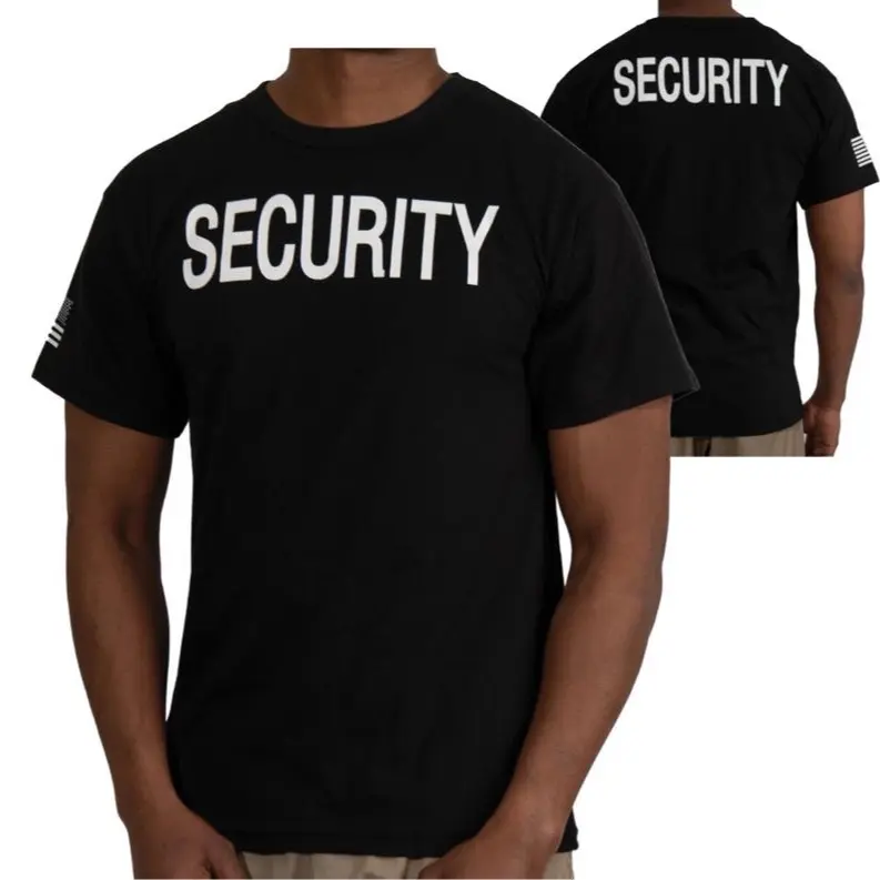 ROTHCO Men's Security Shirt, Crew Neck Uniform in Durable Cotton-Polyester Fabric with 2-Sided Print & US Flag for Bike Patrol, Bouncers
