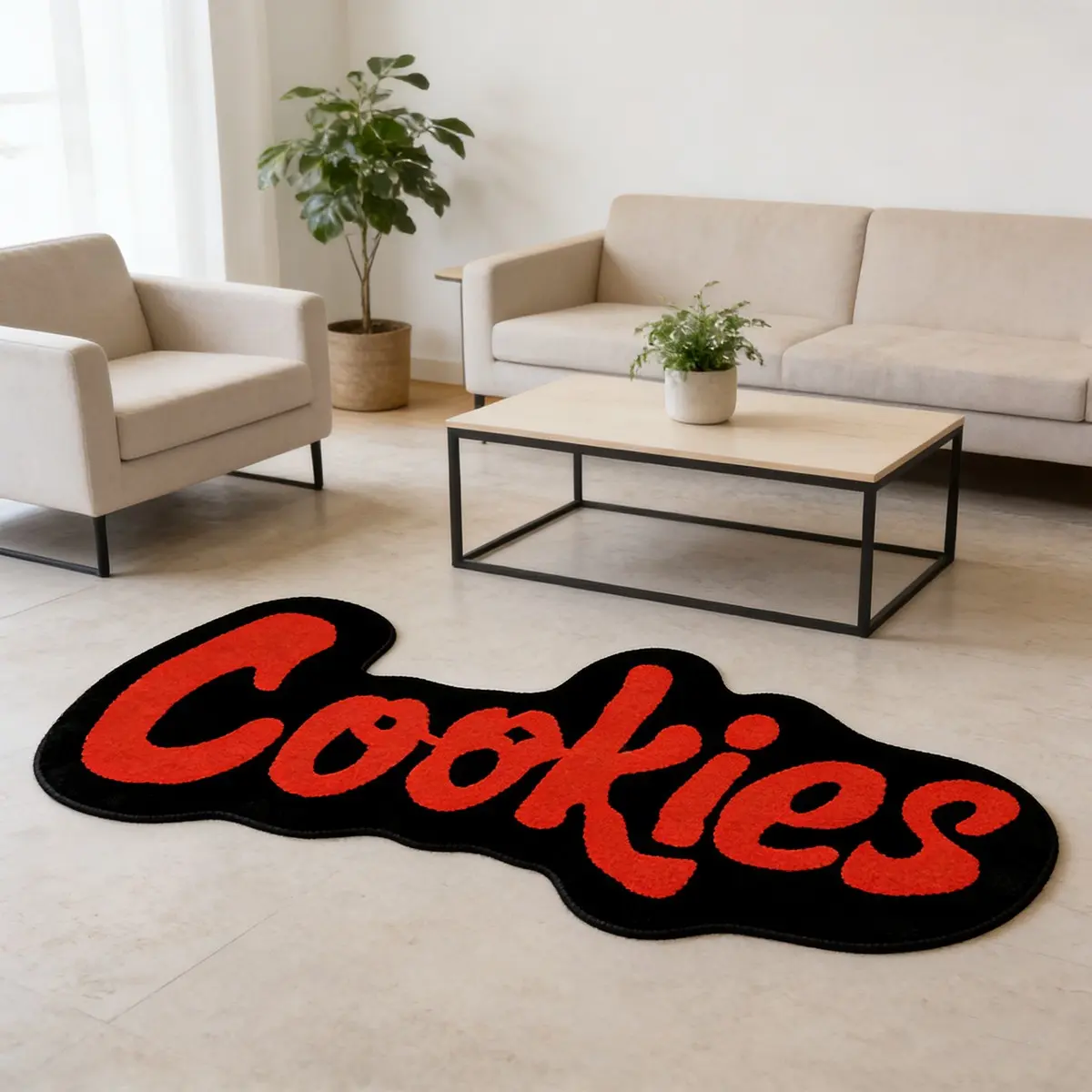 Cookies Trendy Asymmetrical Flocking Rug Contrast Entrance Mat Entryway Floor Mat Street Style Living Room Bedroom Non-Slip Decorative Area Rug Pad Modern Indoor Rug