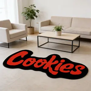Cookies Trendy Asymmetrical Flocking Rug Floor Mat Contrast Entrance Mat Street Style Living Room Bedroom Non-Slip Decorative Pad