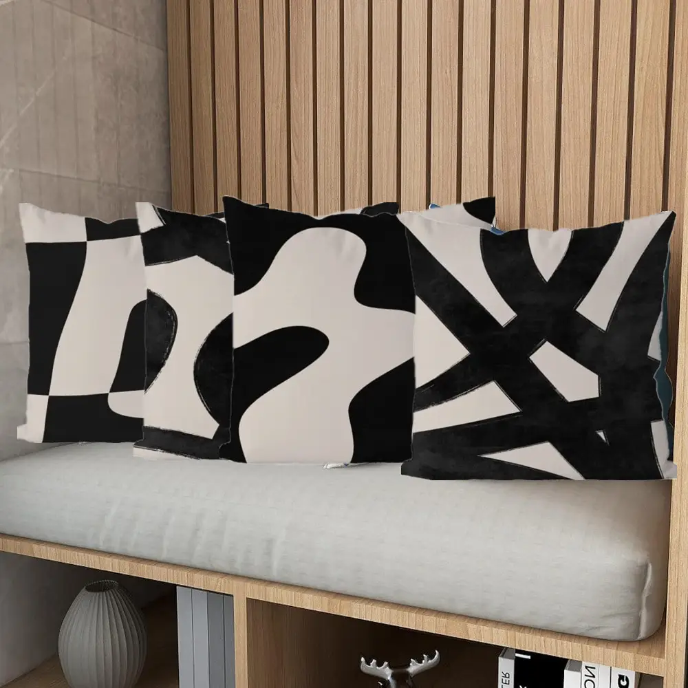 4pcs Throw Pillow Covers 17.7*17.7 Inch Decor Decorative Throw Pillow Cover Grey Abstract Modern Geometric Square Cushion Cases for Sofa Bed Not Inclu