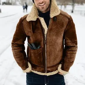 Men's Warm Winter Shearling Leather Bomber Jacket Pilot Aviator Coat