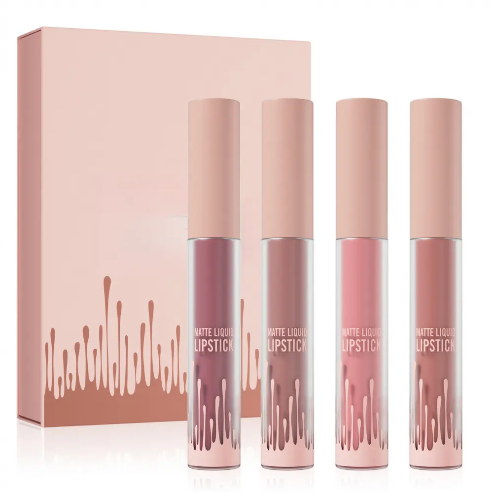 Matte Lip Gloss Set of Four, 24-Hour Natural Long-Lasting and Nourishing Lip Glaze, Non-Sticky Makeup, Suitable as a Gift for Girls, Lip Gloss Set