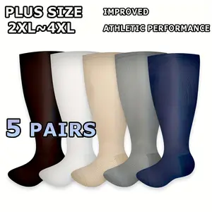5 Pairs Plus Size Compression Socks Wide Calf for Men Women Knee Support Hose Medias Se Compresión Para Mujer Accessories for Work Leg Long Compression Stockings Pregnancy Maternity Travel Beat Rated
