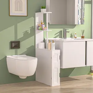 VECELO Tall Bathroom Storage Cabinet Freestanding Tower with Shelves Cabinets, Narrow Floor Organizer for Small Spaces, Bathroom Space Saver, Adjustable Storage for Towels & Toiletries