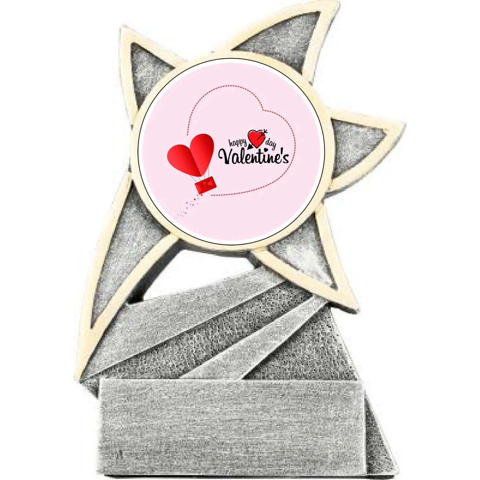 BuyAwardsandTrophies Valentine's Day Star Trophy - Air Balloon - Plastic Trophy with Base, Awards and Trophies for Fun Contests, Prizes for Adults and Kids Silver, 4"