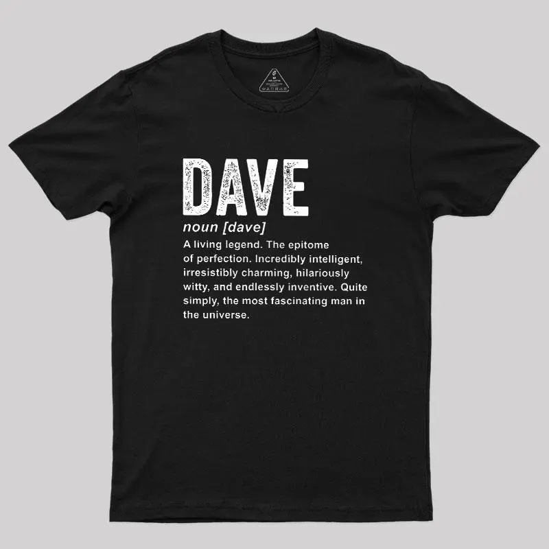 Men's Casual T-Shirt with Funny 'Dave' Definition Graphic Print, Short Sleeve Geek Style Menswear Top for Everyday