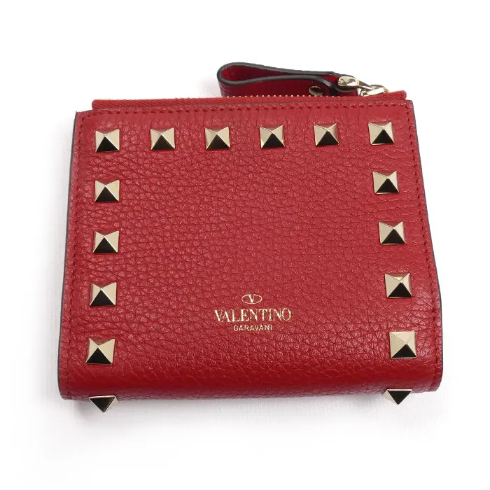 Pre-owned Valentino Calfskin Small Leather Goods Garavani Rockstud Leather Wallet