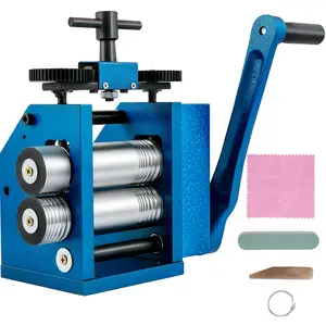 TikTokShopBlackFridayVEVOR Rolling Mill, 4.4"/112mm Jewelry Rolling Mill Machine Gear Ratio 1:2.5 Wire Roller Mill 0.1-7mm Press Thickness Manual Combination Rolling Mill for Jewelry Sheet Square Semicircle Circle Pattern
