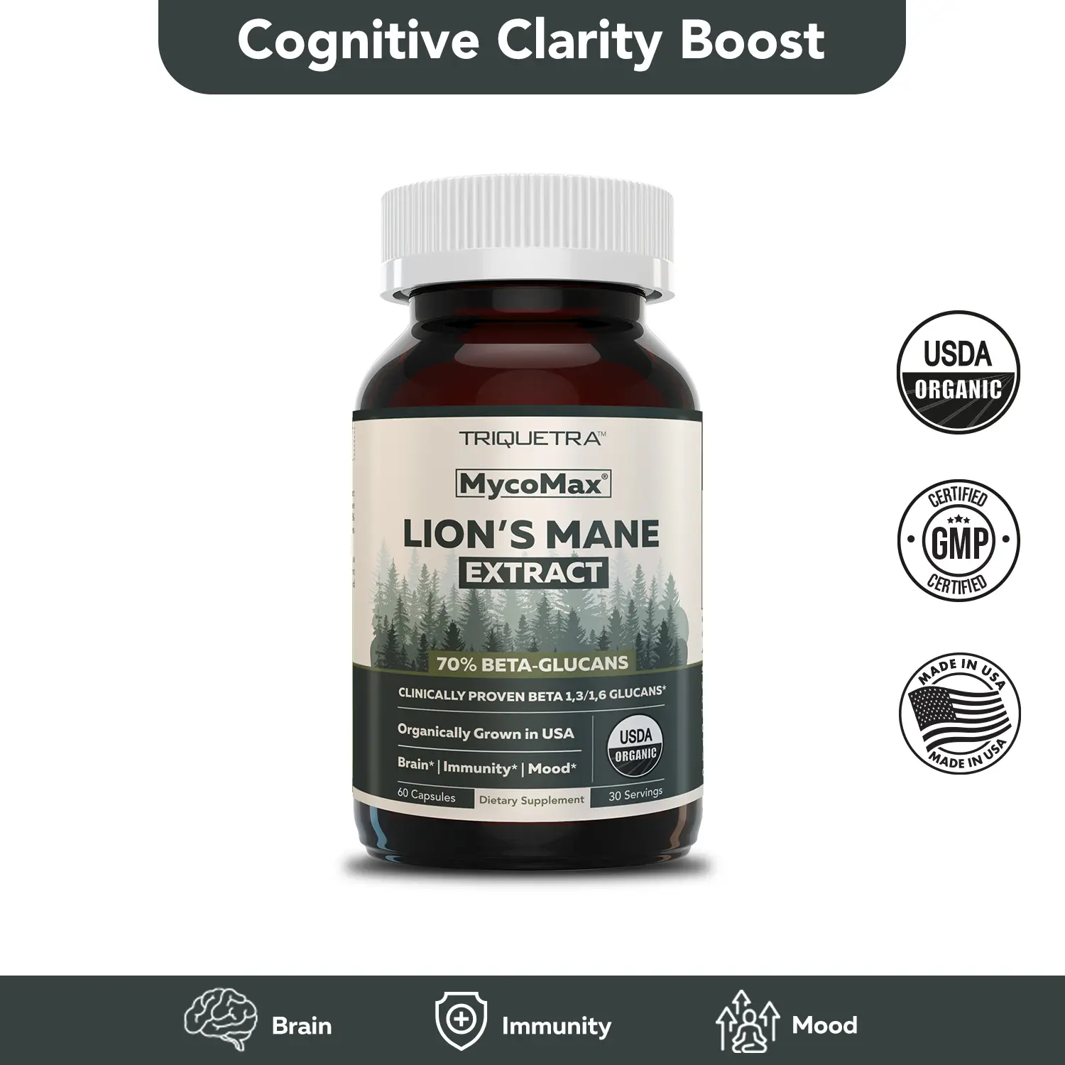 MycoMax Lion's Mane Extract Capsules - 70% Beta Glucans Healthcare Supplement