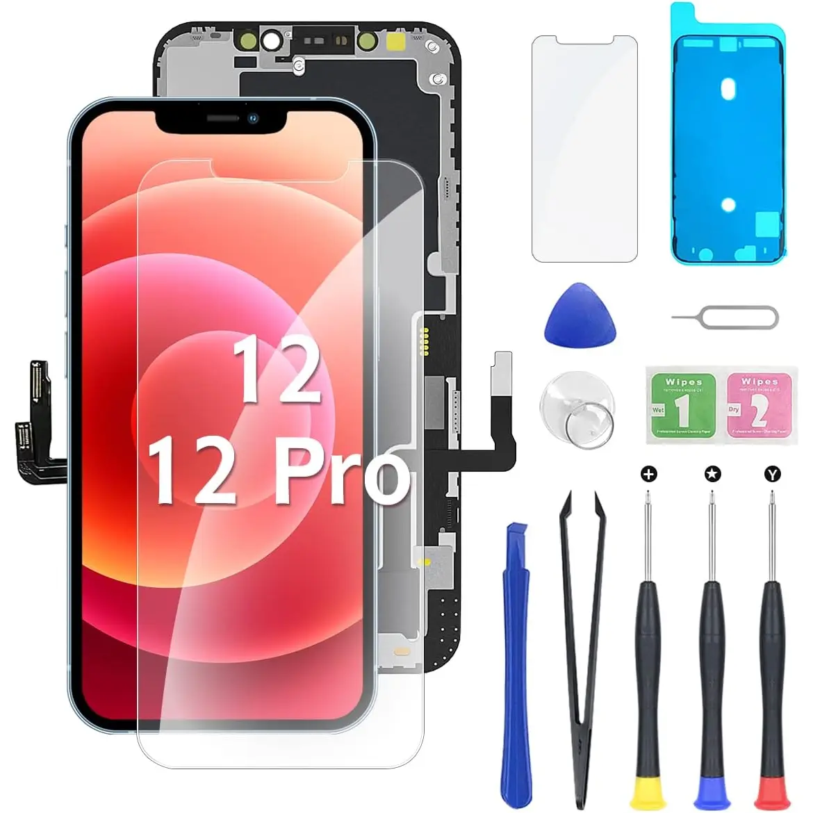 For Iphone 12/12 PRO Screen Replacement Kit - Full HD LCD 6.1'' Display and 3D Touch Digitizer Assembly with Repair Tools Compatibility A2172, A2402, A2404 A2403, A2341, A2406, A2408, A2407 hoysg