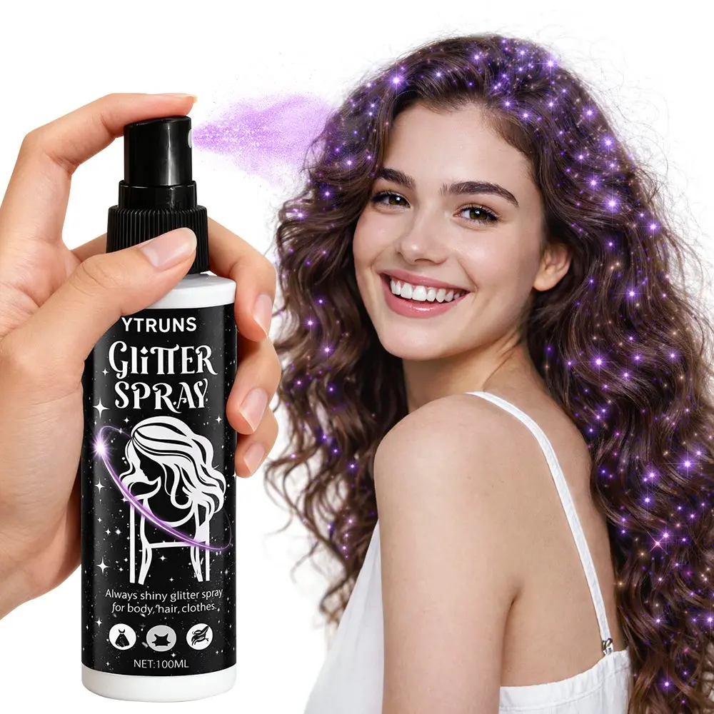 YTRUNS Body Glitter Spray 100ml, Body Luminizer, Sparkly Shimmer Highlight Spray for Hair, Body and Clothes, Long Lasting Sparkle Spray, Lightweight Non Sticky Quick Dry Formula, Glow Mist for Halloween Party, Night Club, Festival, Stage Makeup
