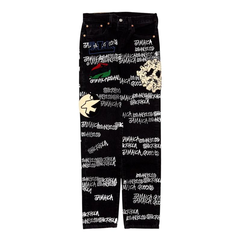 Denim Tears x Stussy x Our Legacy TTL Embroidered Logo Levi’s 501 Jeans Black Multi