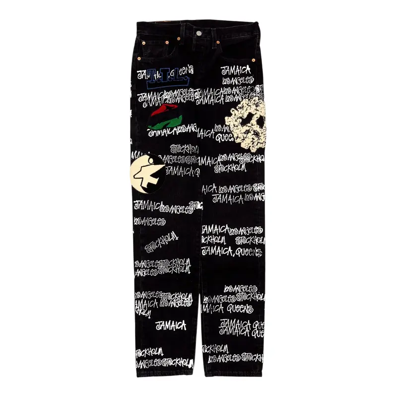 Denim Tears x Stussy x Our Legacy TTL Embroidered Logo Levi’s 501 Jeans Black Multi
