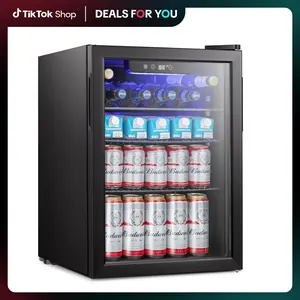 【DealsForYouDays】Mini Fridge Cooler - Beverage Refrigerator Black Glass Door for Beer Soda or Wine –Small Drink Dispenser Machine Clear Front Removable for Home, Office or Bar, 1.3-2.4cu.ft., Black