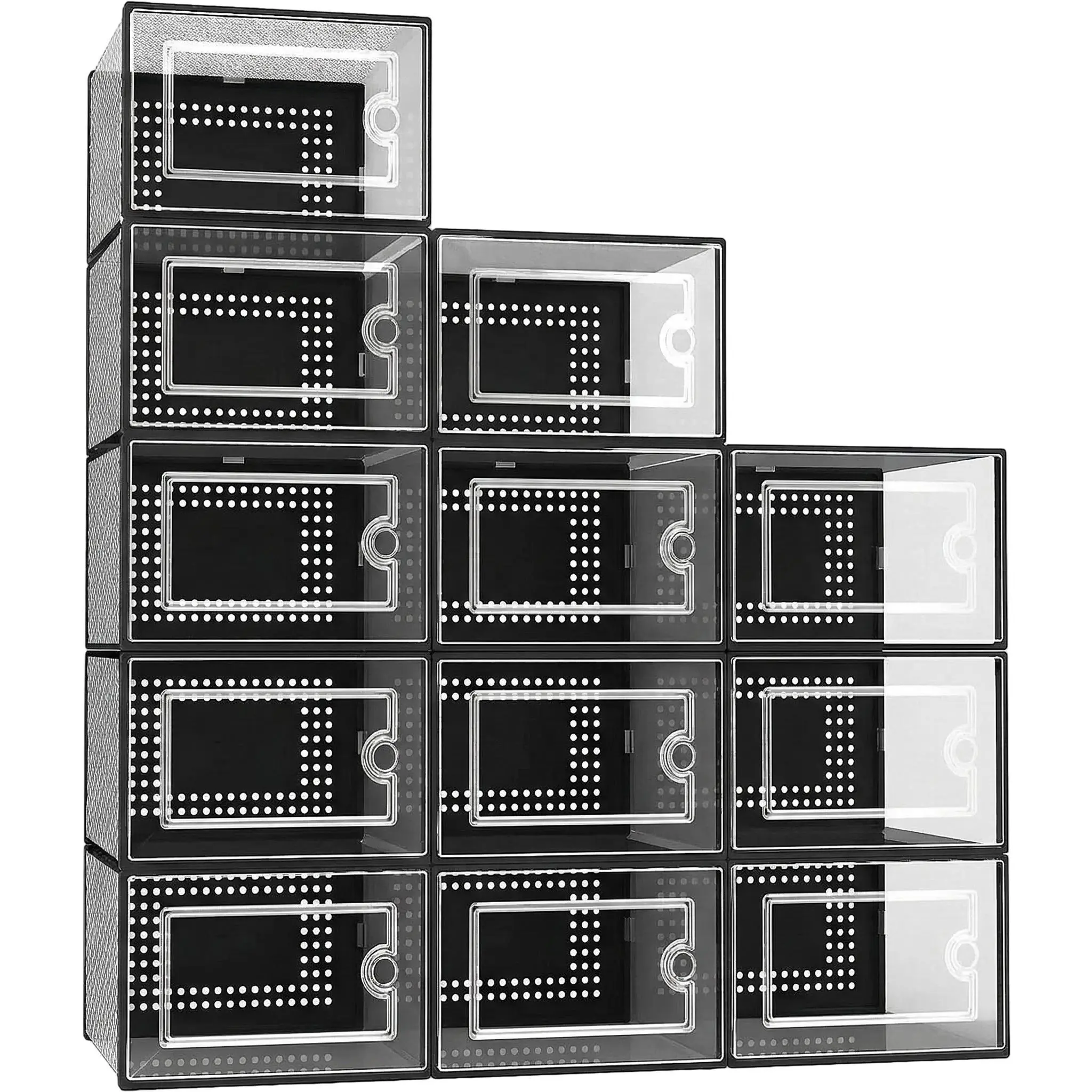 12-Piece Foldable Transparent Shoe Storage Boxes - Stackable, Waterproof, Dustproof, Multifunctional Home Supplies Organizer, Dorm-Ready Storage for Closet, Wardrobe, See Shoes Quickly