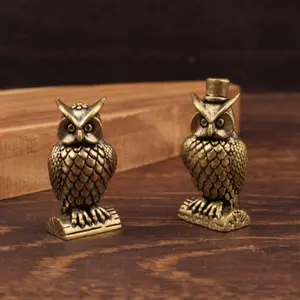 Vintage Brass Owl Figurine, Creative Mini Solid Brass Ornament, Cute Lucky Decorative Craft for Home, Office Desk & Tabletop Display