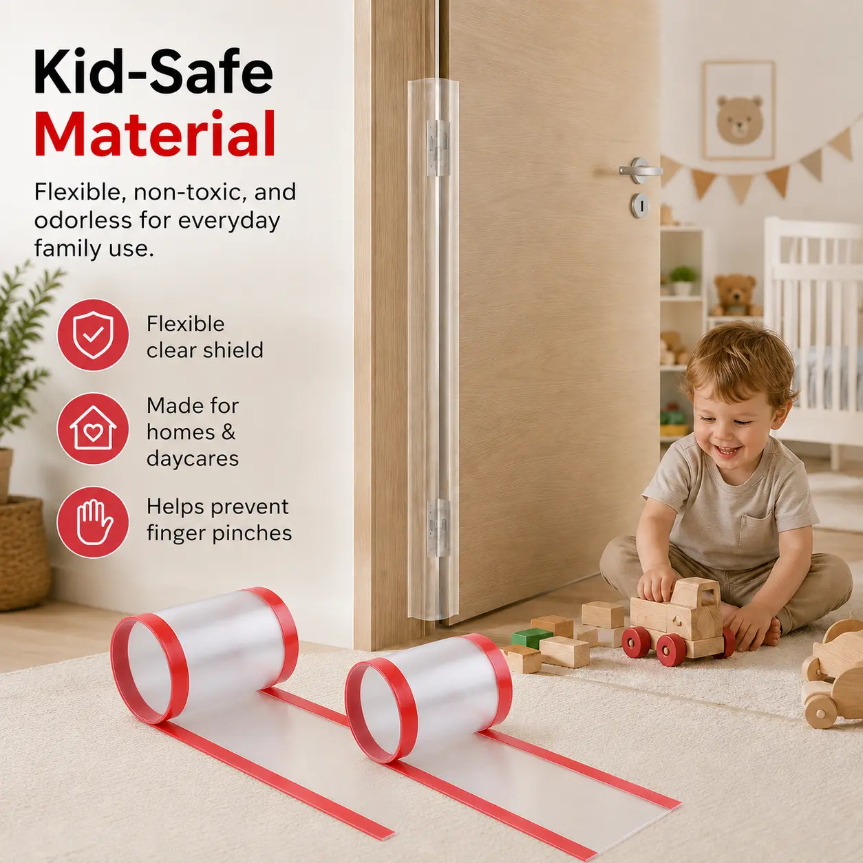 2 Pack Baby Proof Door Pinch Guard, Frosted Door Hinge Finger Guard, Peel & Stick Door Gap Protector for Kids