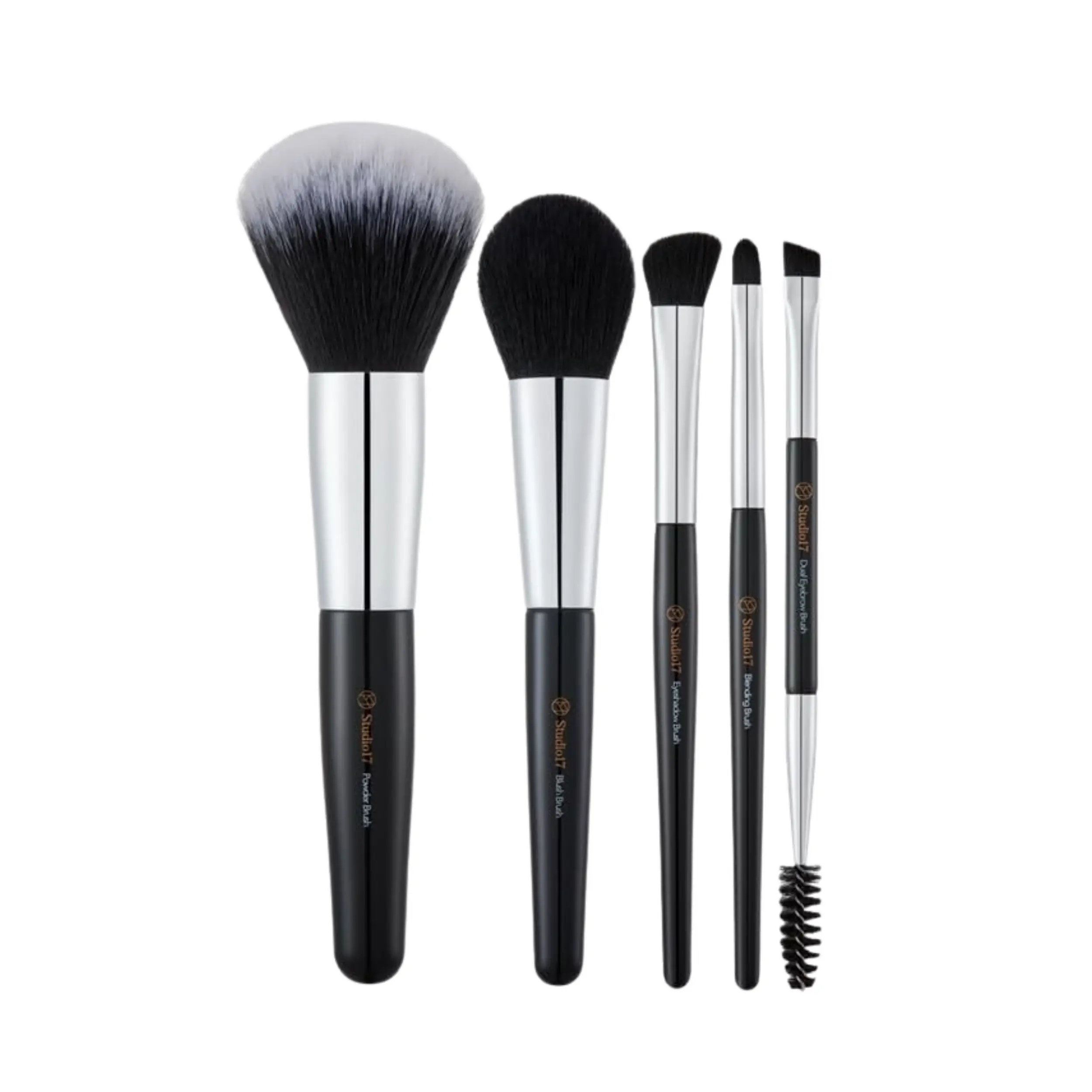 [Studio17] Portable Makeup Brush Set - Essential Face & Eye Makeup Brush Set | Makeup Pouch & Brush Cover Included