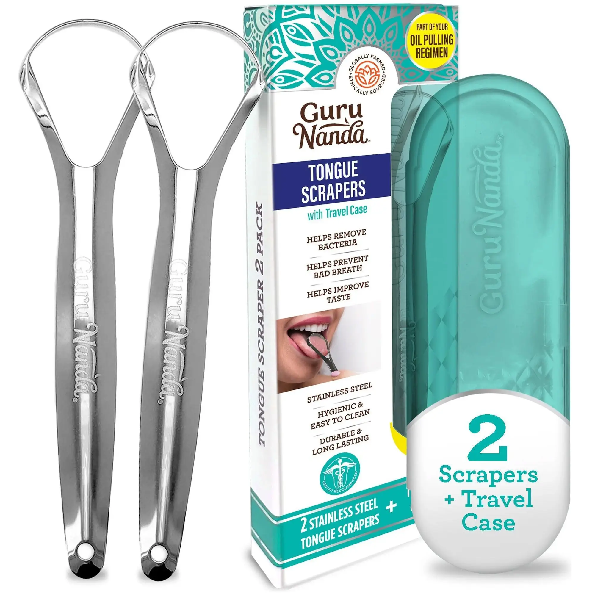 GuruNanda Spoon Shaped Stainless Steel Tongue Scraper (2-Pack)