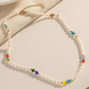 Multicolored pearl necklace/Dainty Pearl Necklace/ Anniversary Gift/Minimalist  Necklace/Handcrafted  Necklace