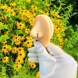 Blue Heart Hoop Nose Ring