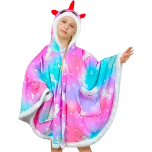 Kids Wearable Blanket Hoodie Wrap Hoodie Blanket Girls Uniorn Poncho Wrap Throw Cape Shawl 3-10 Years Gifts