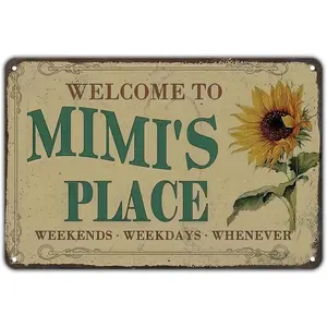 Vintage 8x12 in Tin Sign - Welcome to Mimi's Place, Rustic Flower Wall Art Plaque, High-Quality Weatherproof Metal Rectangle Decoration, Lightweight Easy-Mount Artwork, Funny Gift for Lovers, Hanging Home Decor