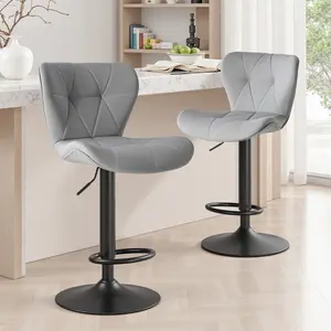 Modern Bar Stools Set of 2, Adjustable Faux Leather Upholstered Swivel Bar Stools, Counter Height Bar Chairs with Back for Kitchen Island