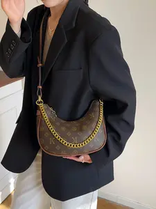 Women's Vintage Print Crossbody Bag, Fashionable Shoulder Bag, High-End Underarm Chain Bag, Chic Chain Crossbody, Stylish Single Strap Handbag, Vintage Crossbody Purses