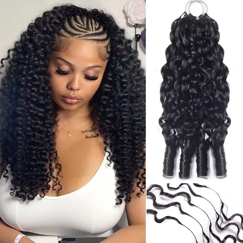 Larhali Women Crochet Human Hair Party Knotless, Curly Water Wave Extensions with Loop for Braiding, Soft Natural Pre-Separated & Pre-Stretched, Reusable for Daily Styling Holiday Looks