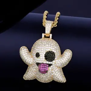 Ghost Chain with Glittery Design, Gold Charm, Featuring a Smiling Ghost Face