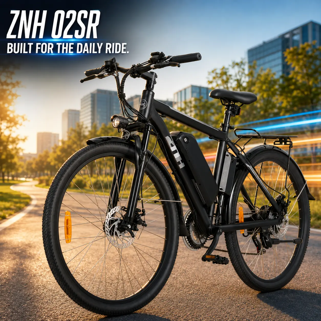 ZNH-02SR Adult Electric Mountain Bike (Utility E-Bike) with LCD Screen, Shock Fork, Disc Brakes, Long-Range Hidden Battery, Offroad Lights for Off-Road Commute, Daily Use
