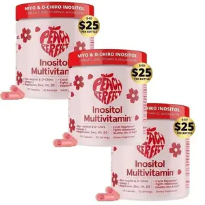 Peach Perfect Happy Hormones PCOS Healthcare Multivitamin - Myo-Inositol & D-Chiro Inositol, Omega 3, Zinc, Vit D, 120 Capsules, Acne Support, Energy Boost, GMO-Free, Essential Nutrients
