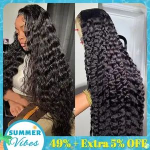Bling Hair 13x4 13x6 HD Transparent Lace Wig Deep Wave Brazilian Human Hair Lace Frontal Wig for Women Curly Pre Plucked 36 38 Inch 180% Density Natural Hairline #Summervibes