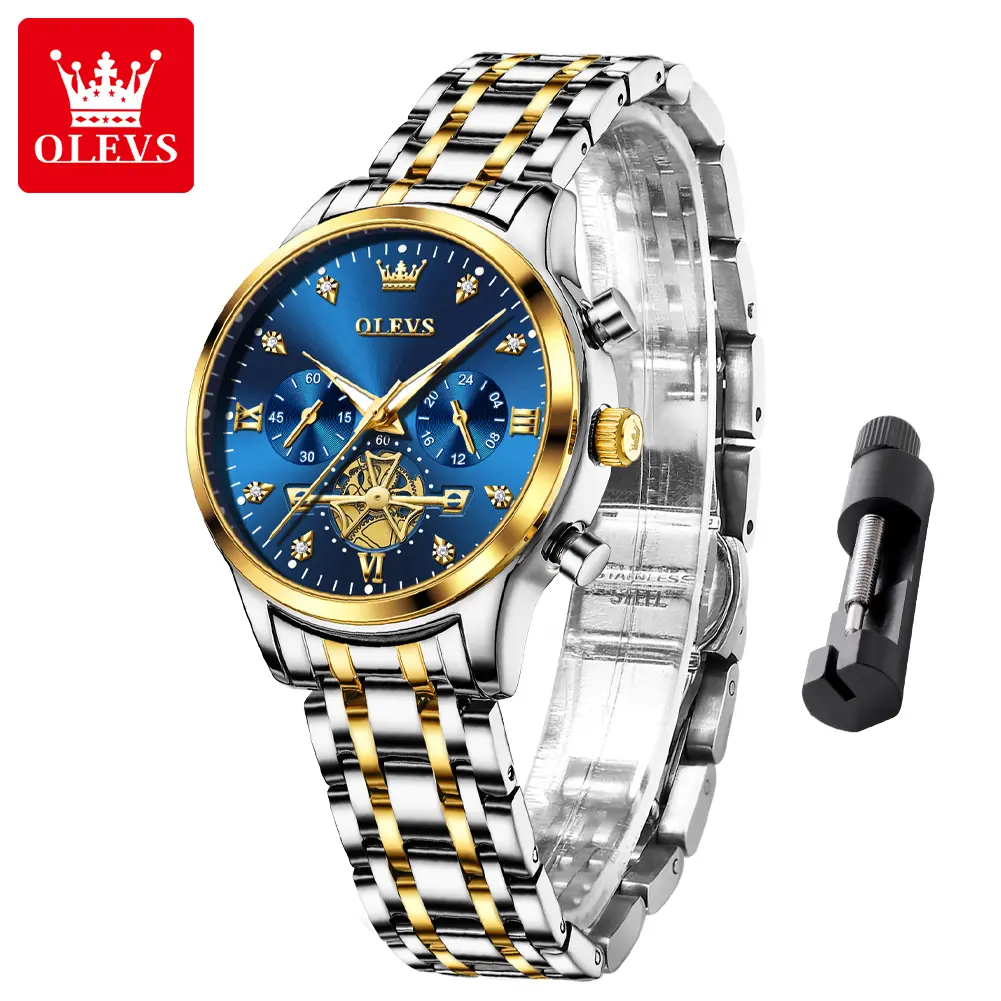 OLEVS  Watches For Women Multifunctional Two Tone Watch Fashion Business Analog Quartz Ladies Watch Stainless Steel Waterproof  Luminous Diamond Watch for Women Chronograph Business Dress Watch 2897 Reloj de cuarzo para mujer Original Brand Full Refund