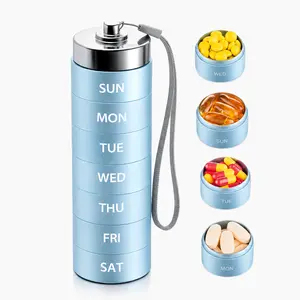 Anti-Tip Base Metal Travel Pill Organizer 2026 VersionPortable Vitamin Organizer Stackable Aluminum AlloyLarge Compartment Box for Supplements BPA-FreeWaterproof Seals Healthcare Ice Blue