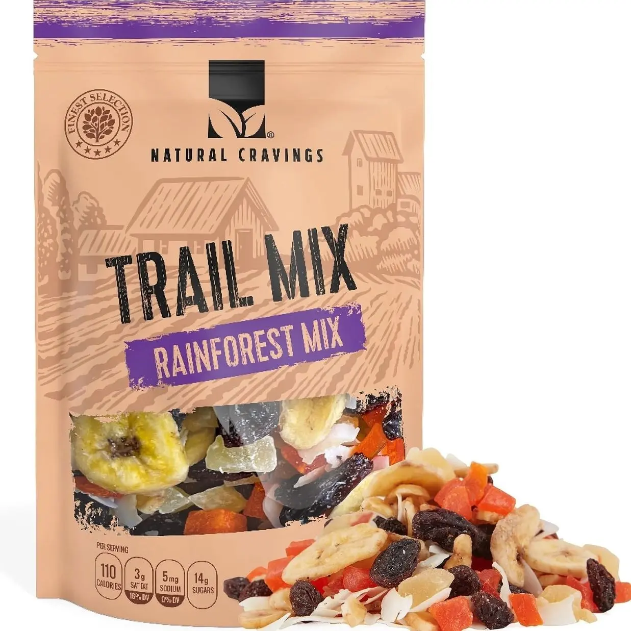 Natural Cravings Trail Mix Snack Dried Fruit Mix & Nuts Mix with Chocolate Chips, Peanuts, Cranberries, Raisins, Walnuts, Tropical Fruits (large, Rainforest)