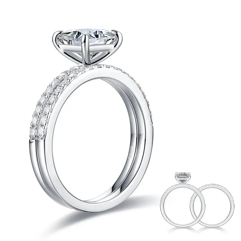 Princess Cut Bridal Set with 1 Carat Moissanite, 925 Sterling Silver Stacking Engagement Ring & Matching Band in Luxury Gift Box, Certified, Tester-Passing Moissanite, Gift-Ready Packaging, 0.16 Carat, 1 Set, Sparkle, Vvs1 Clarity, Wedding, 19 Pcs, Women'