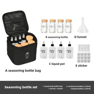 ShineTrip Camping Seasoning Bottle Storage Bag【Black】, Portable Sealed Oil Bottle Set, Reusable Picnic Bag, Outdoor Seasoning Bottle Set, Storage Bag with Spice Can, Barbecue Camping Supplies Suitable for Camping, Outdoor Party